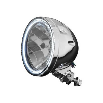 Hlavní světlo na motocykl Highway Hawk s obrysovým LED světlem (angle eyes), chrom, E-mark (1ks)